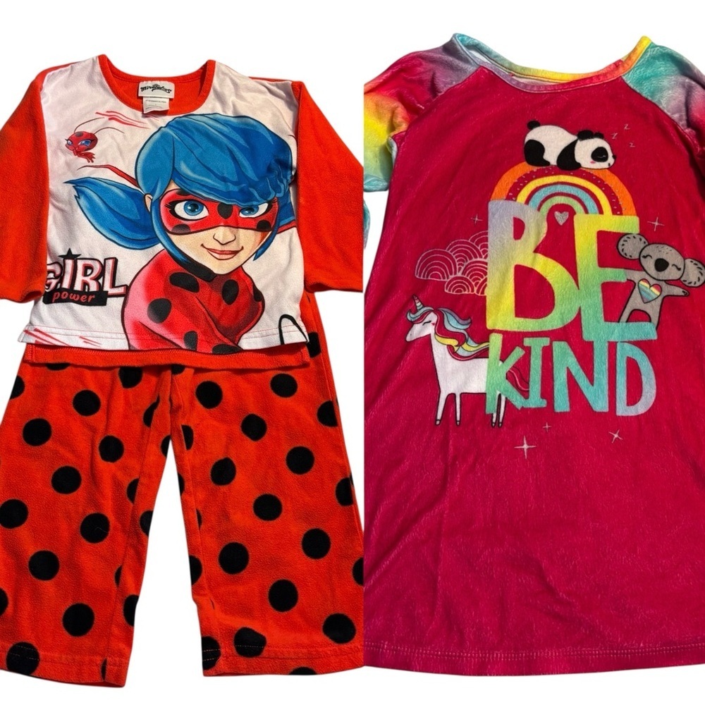 Bundle of Kids Pajamas Size 4 Wonder Nation Pink Nightgown Zagtoon Red Black Set
